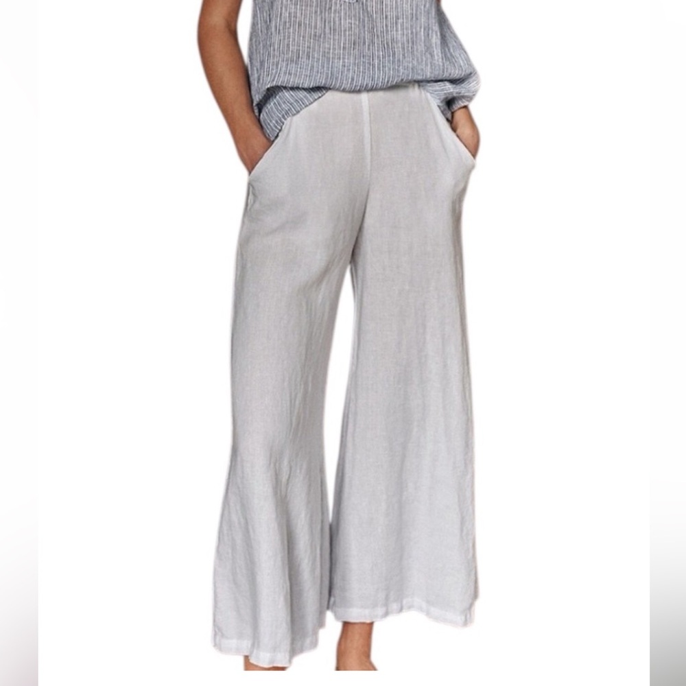 CP Shades Wendy Wide Leg Palazzo Silver Ash Gray 100% Linen Pants